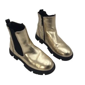 River Island Kids Metallic Gold Chelsea Boots‎ Chunky Lug Sole Size 3/35.5